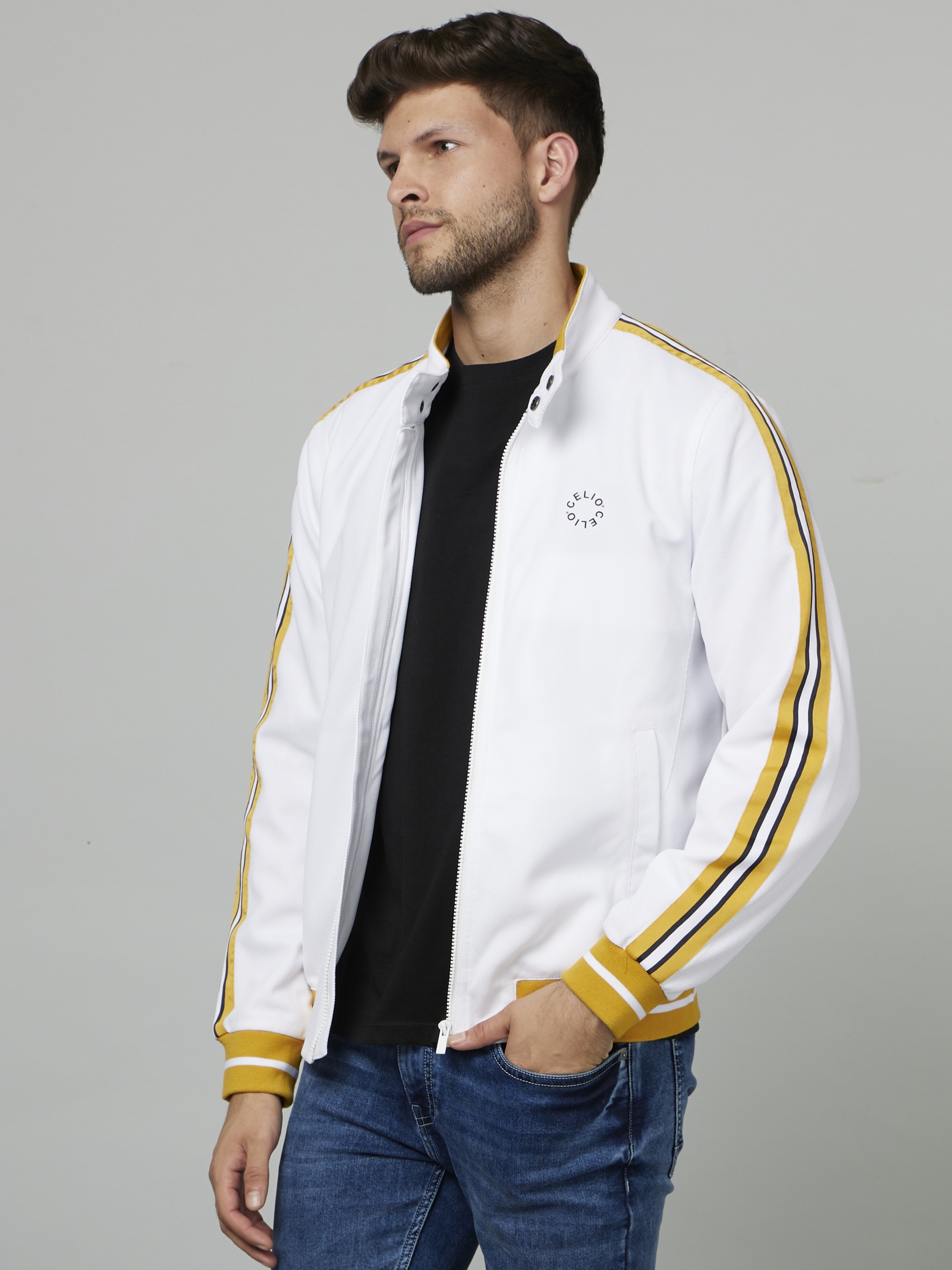 Men's White Solid Western Jackets