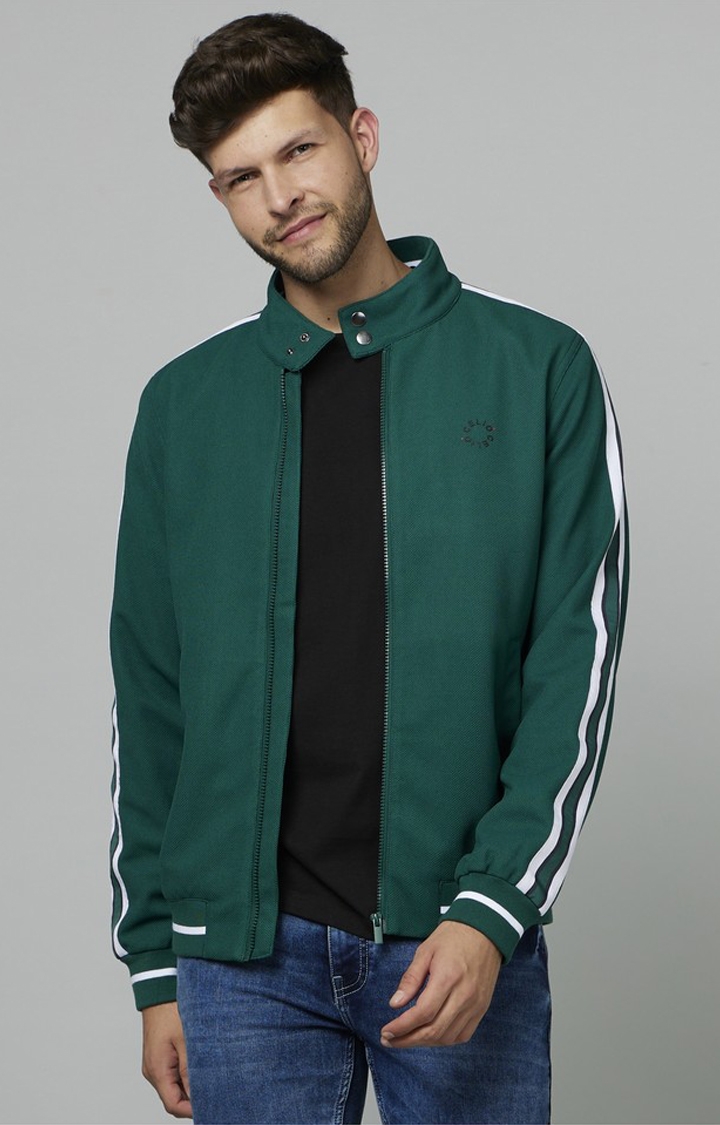 celio | Men's Green Solid Western Jackets