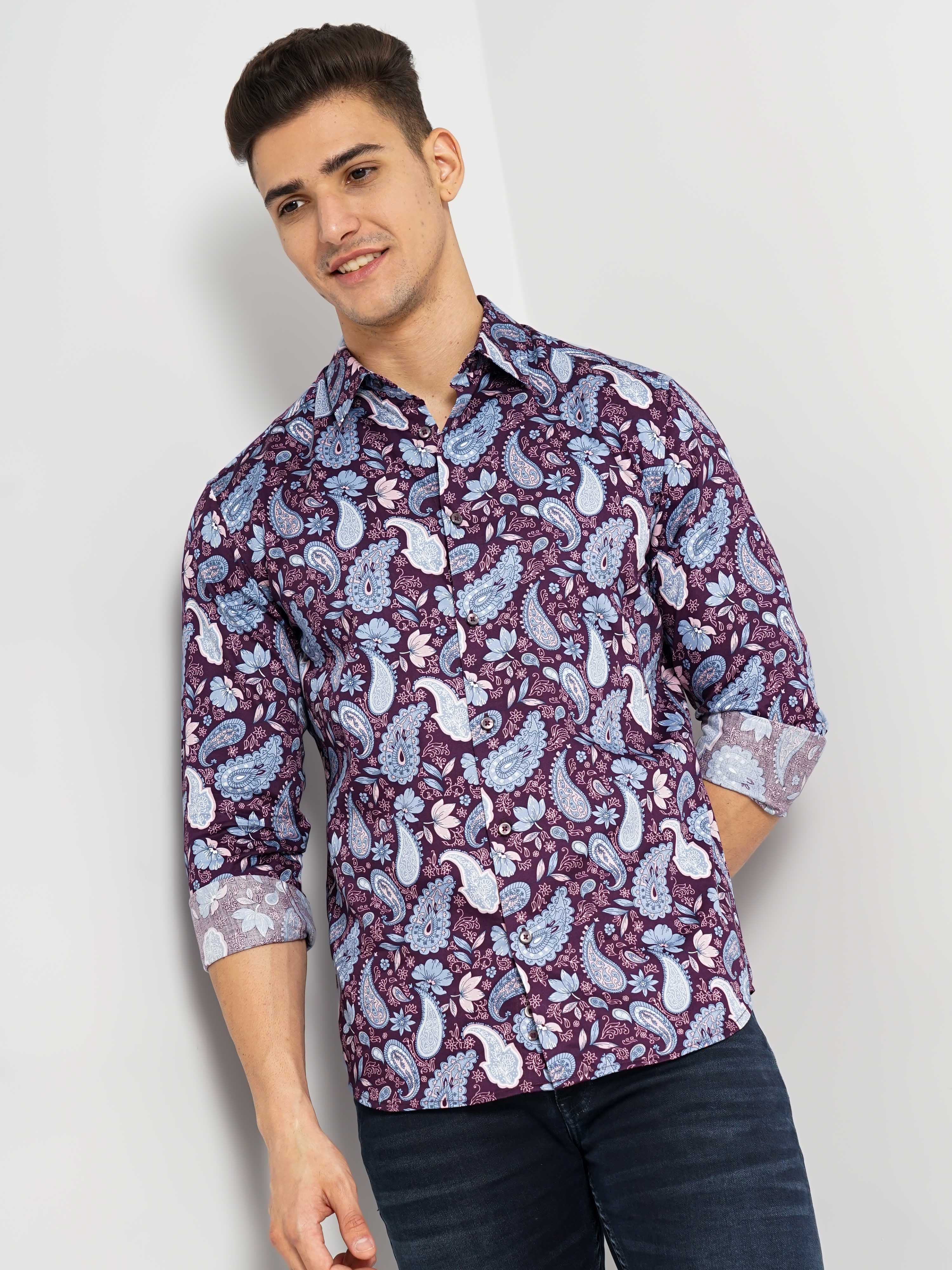 celio | Men's Purple Printed Casual Shirts