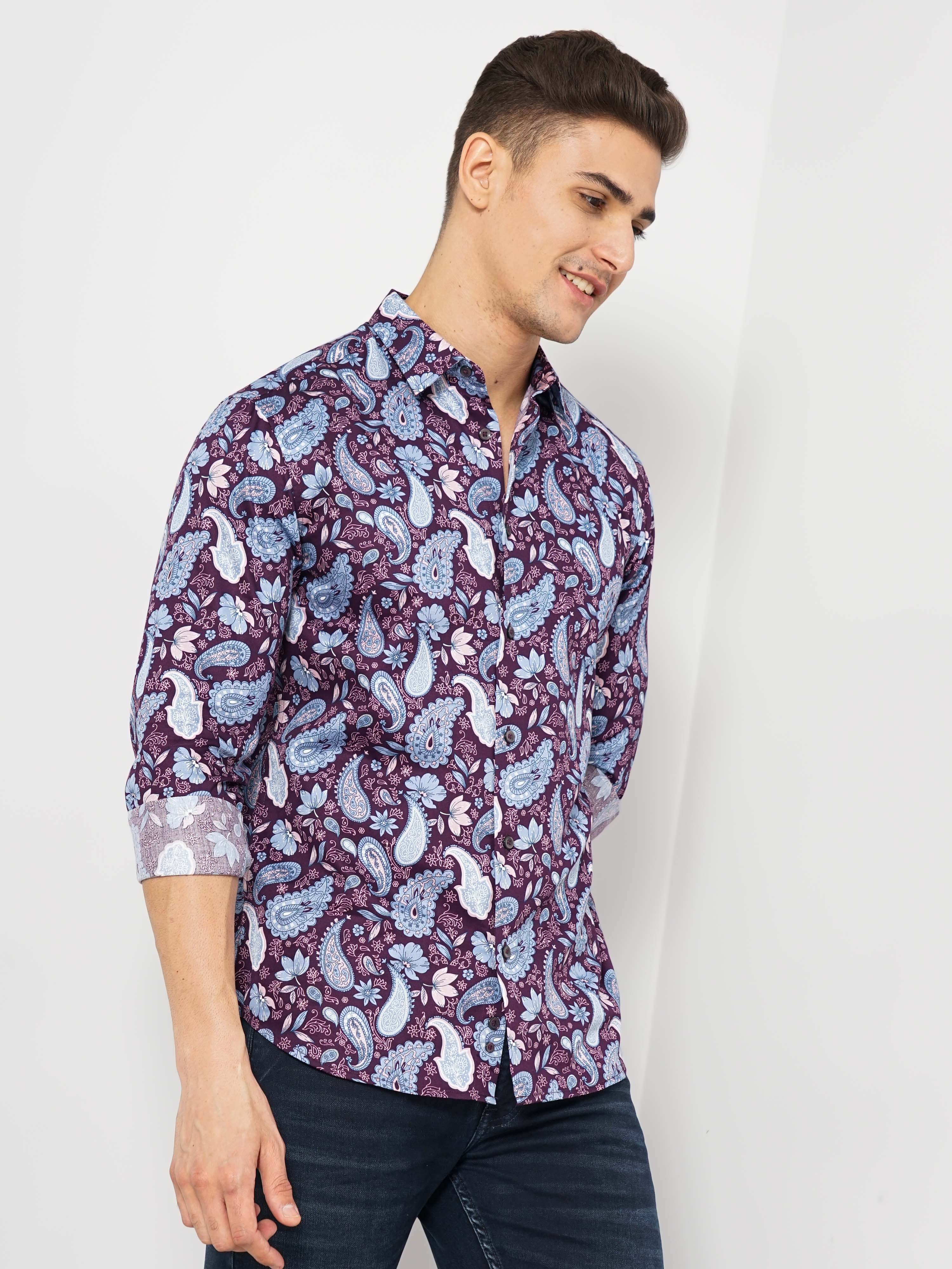 Men's Purple Printed Casual Shirts