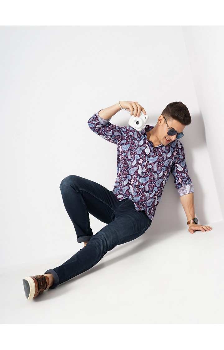 Men's Purple Printed Casual Shirts