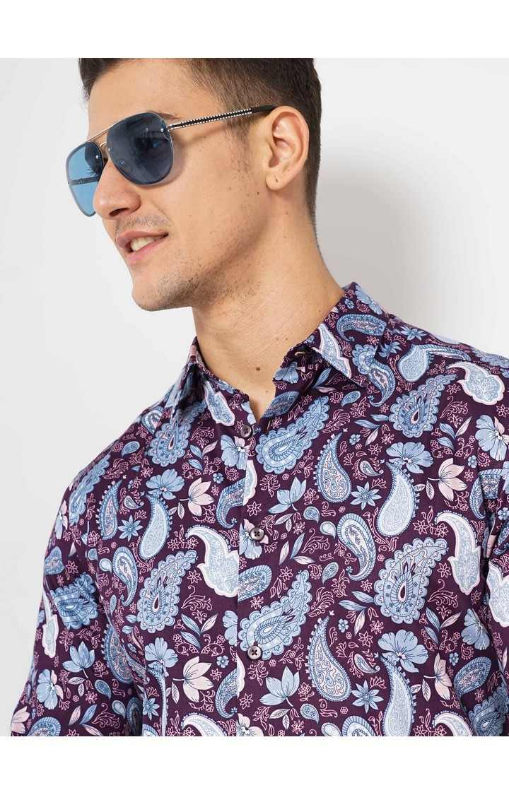Men's Purple Printed Casual Shirts