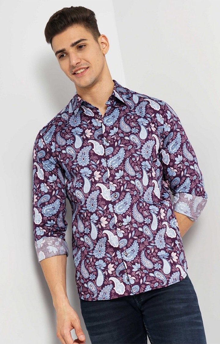 Men's Purple Printed Casual Shirts