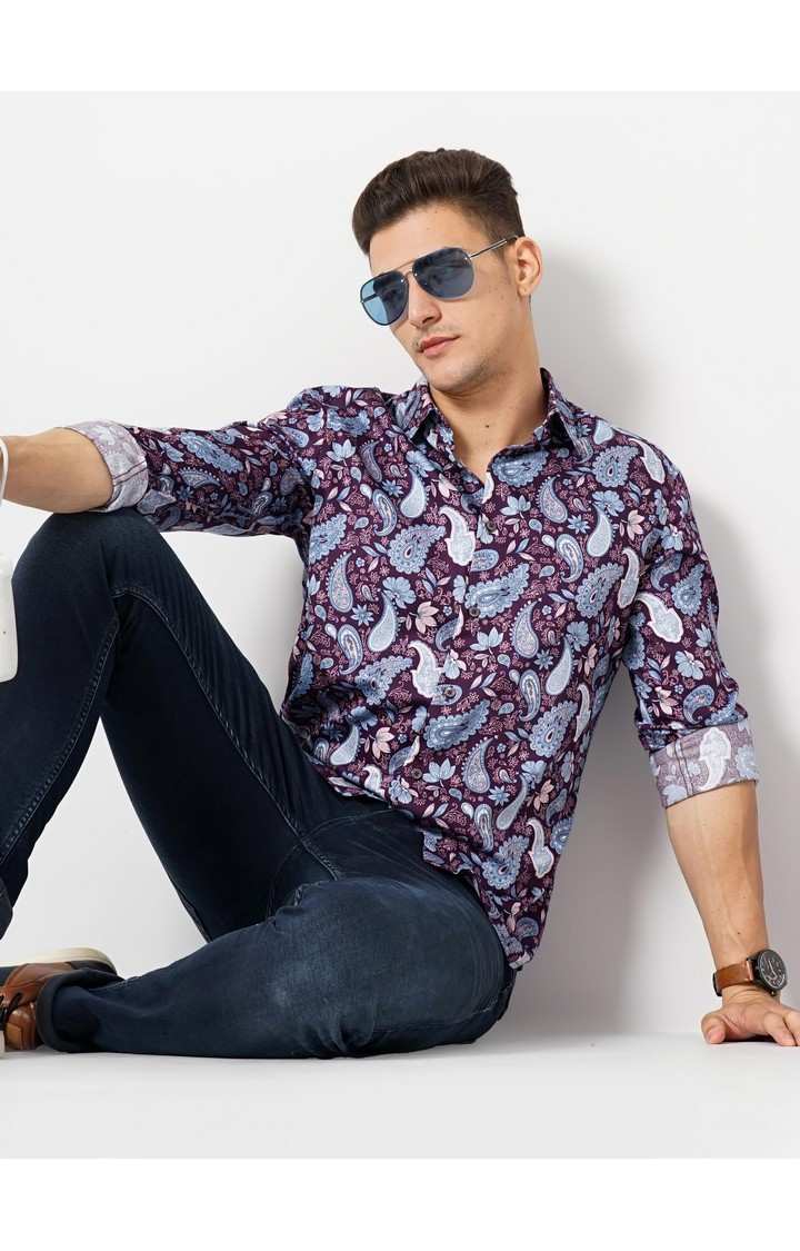 Men's Purple Printed Casual Shirts