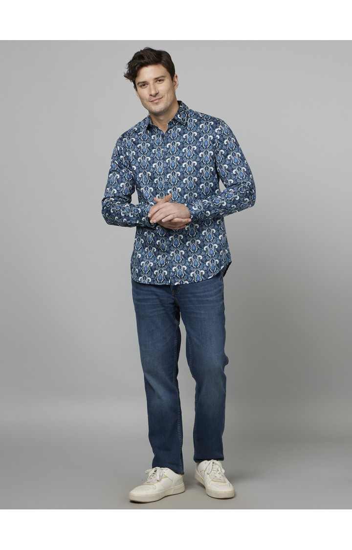 Men's Blue Geometrical Casual Shirts
