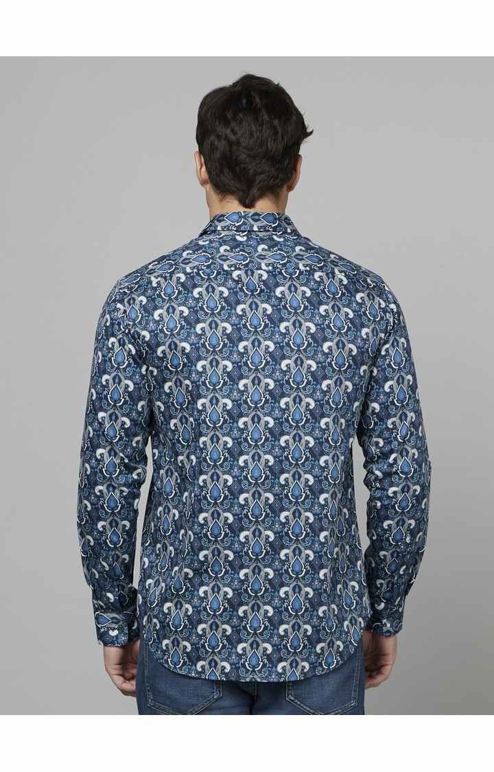 Men's Blue Geometrical Casual Shirts