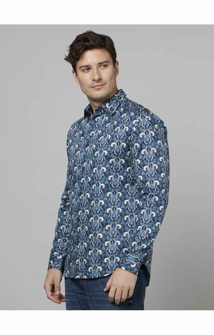 Men's Blue Geometrical Casual Shirts