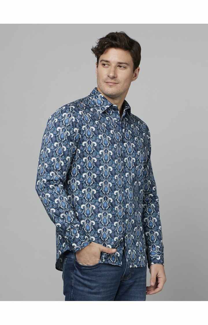 Men's Blue Geometrical Casual Shirts