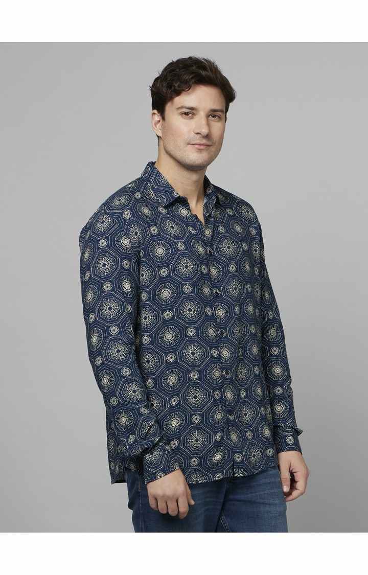 Men's Blue Geometrical Casual Shirts