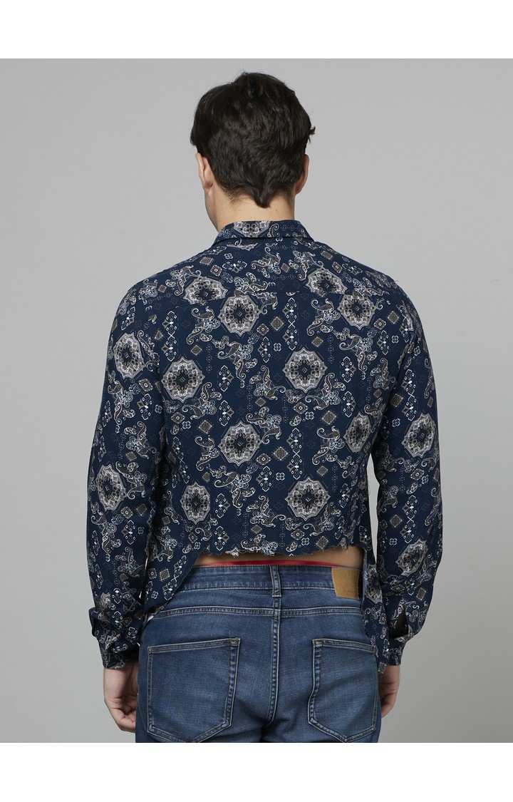 Men's Blue Geometrical Casual Shirts