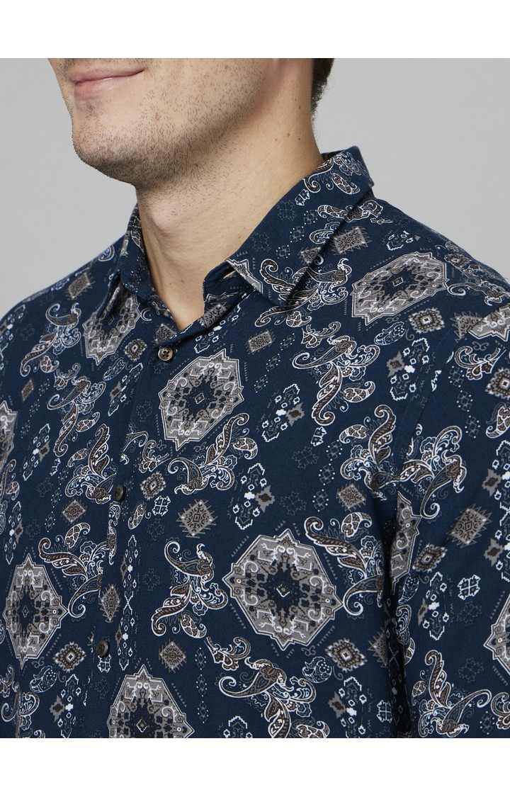 Men's Blue Geometrical Casual Shirts