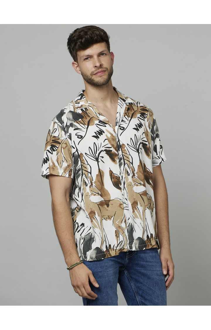 Men's White Printed Casual Shirts