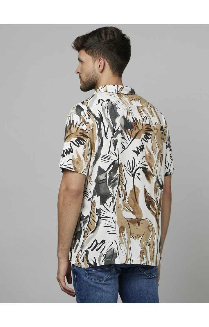 Men's White Printed Casual Shirts