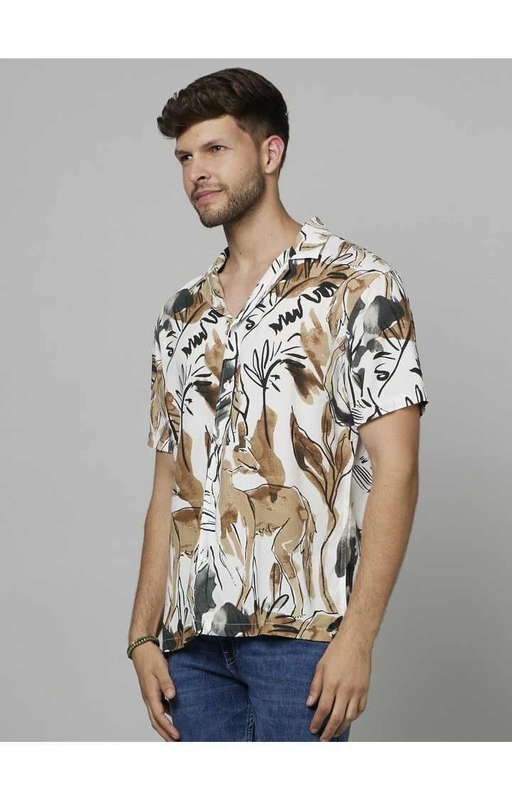 Men's White Printed Casual Shirts