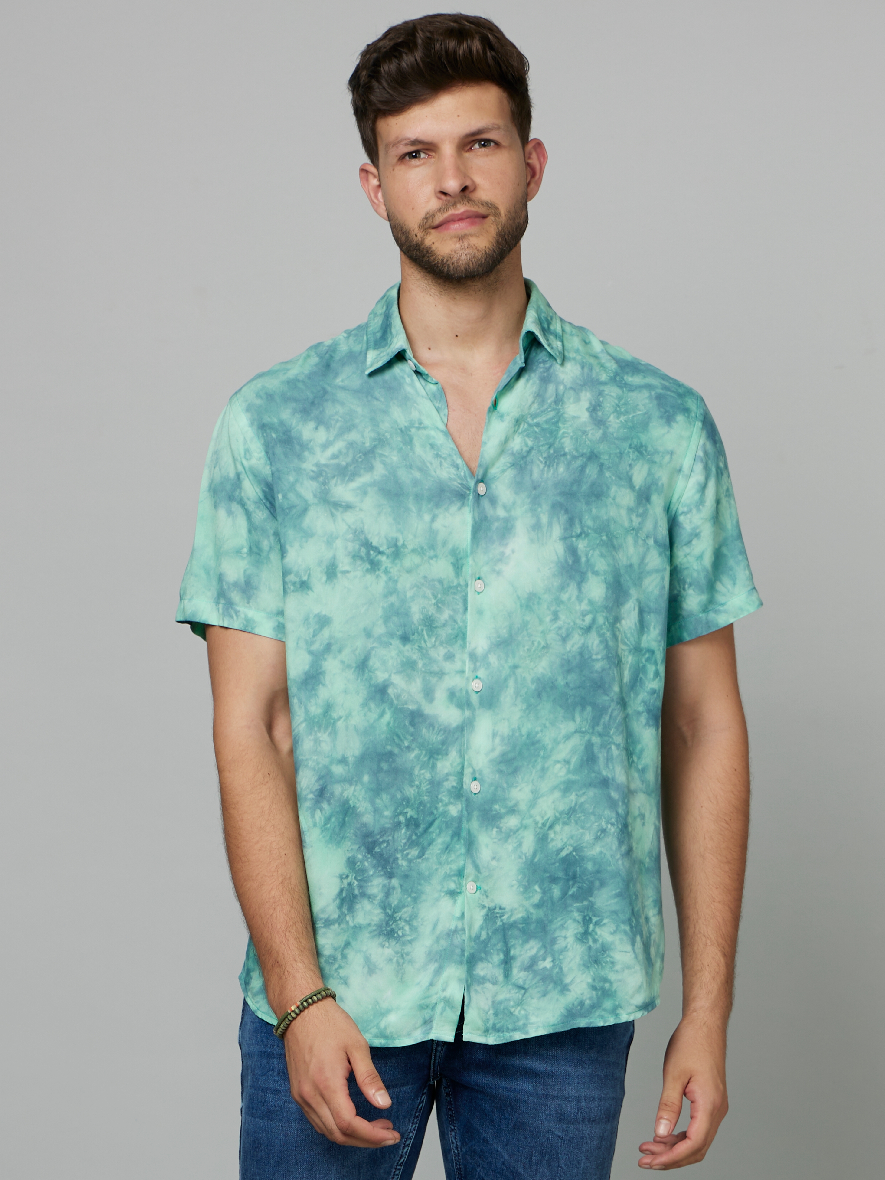 celio | Men's Green Printed Casual Shirts
