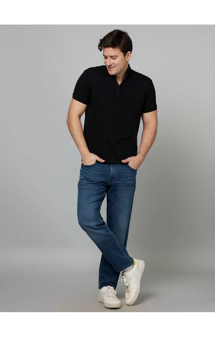 Men's Black Solid Regular T-Shirts