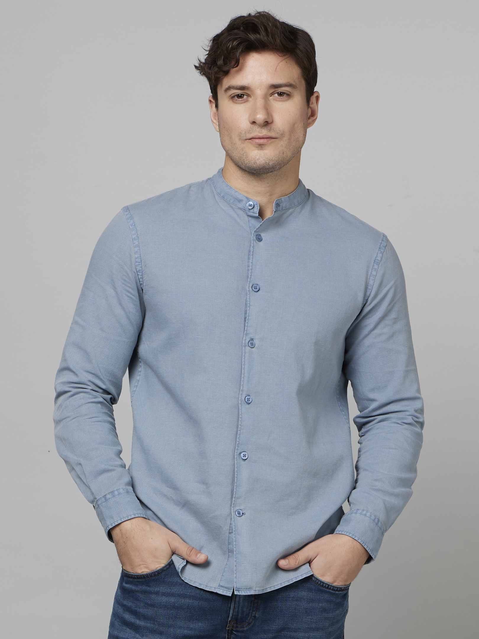 celio | Men's Blue Solid Casual Shirts