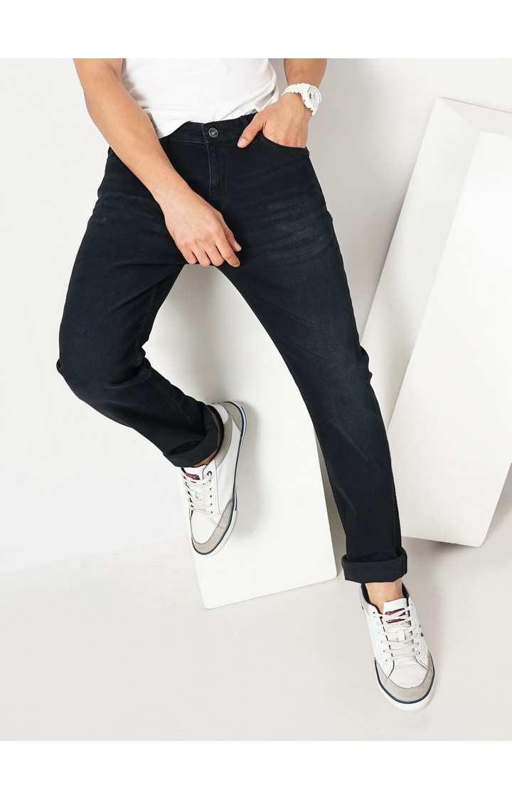 Celio Men Black Solid Slim Fit Cotton Dobby Jeans