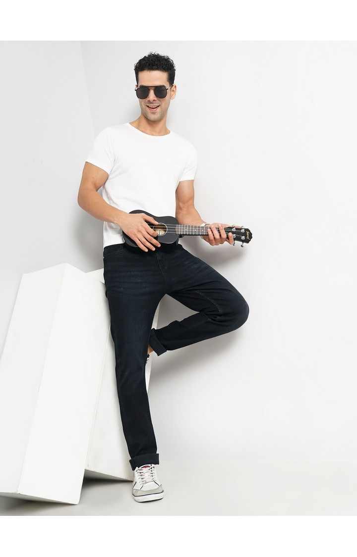 Celio Men Black Solid Slim Fit Cotton Dobby Jeans