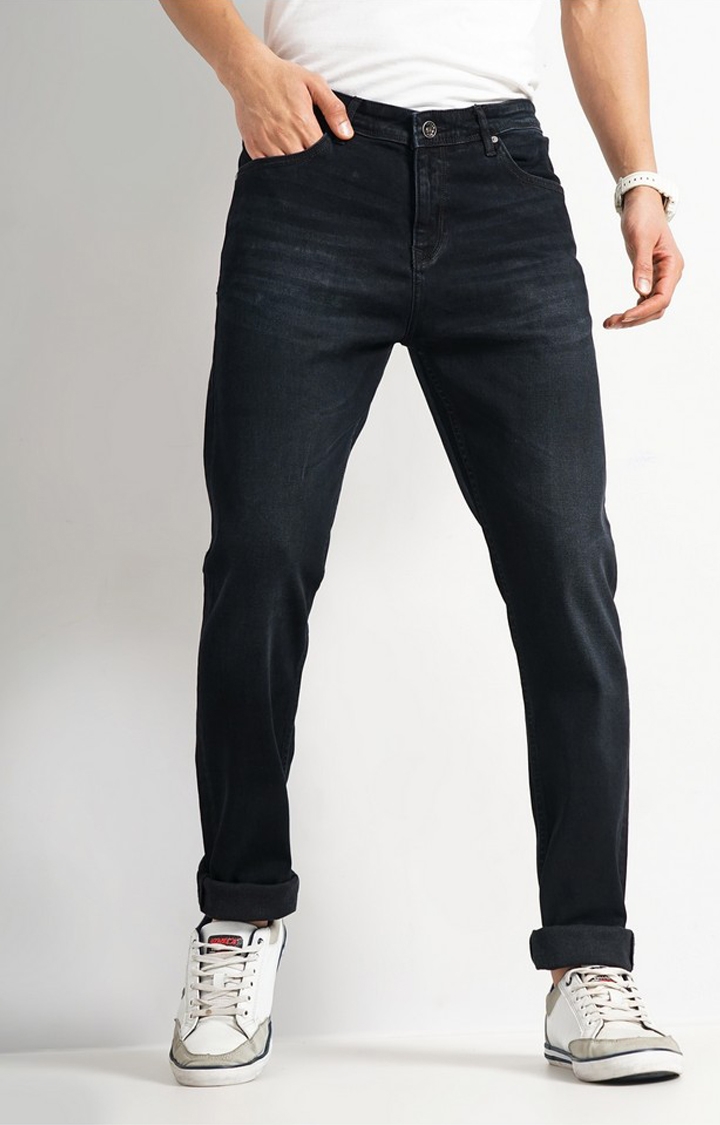 celio | Celio Men Black Solid Slim Fit Cotton Dobby Jeans
