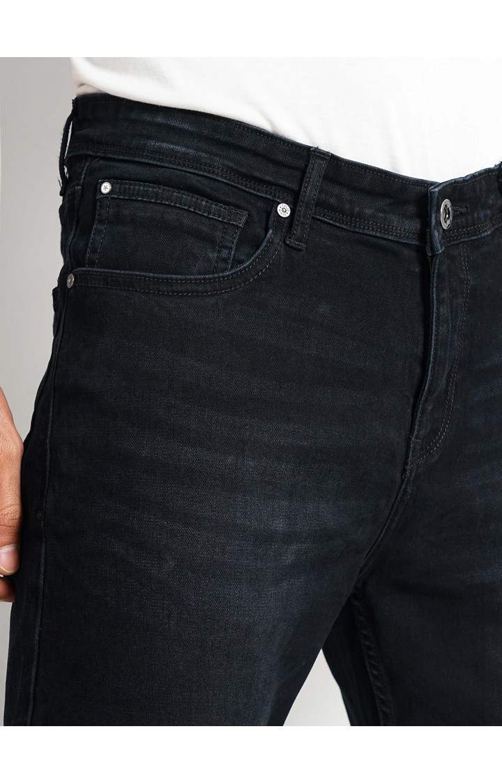 Celio Men Black Solid Slim Fit Cotton Dobby Jeans