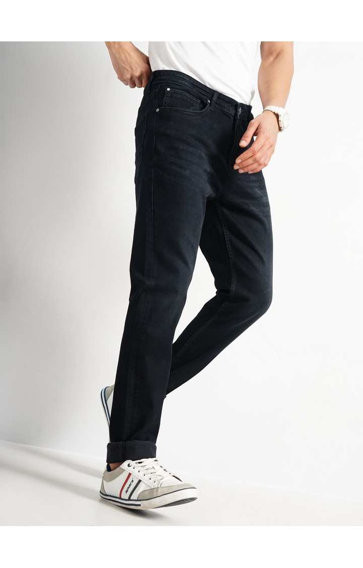 Celio Men Black Solid Slim Fit Cotton Dobby Jeans