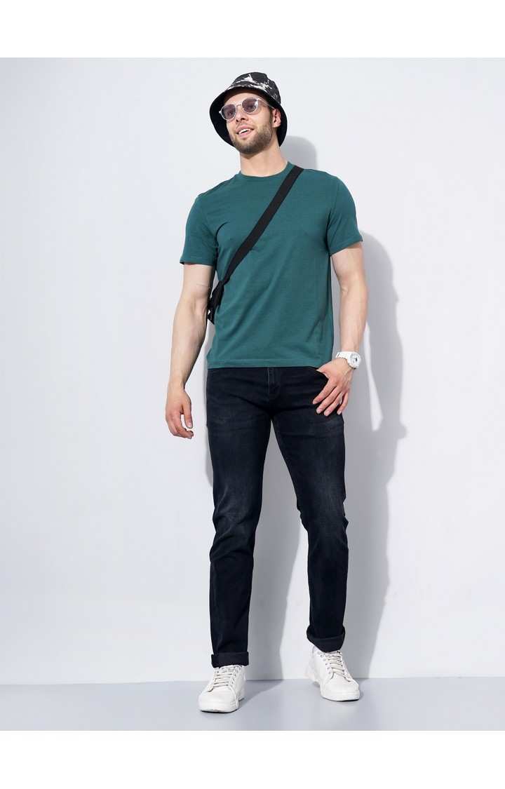 Men's Black Cotton Blend Solid Regular Jeans