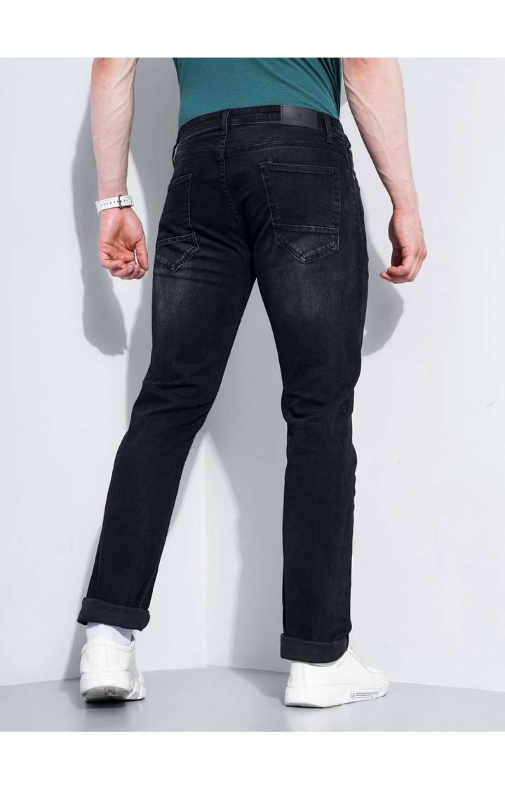 Men's Black Cotton Blend Solid Regular Jeans