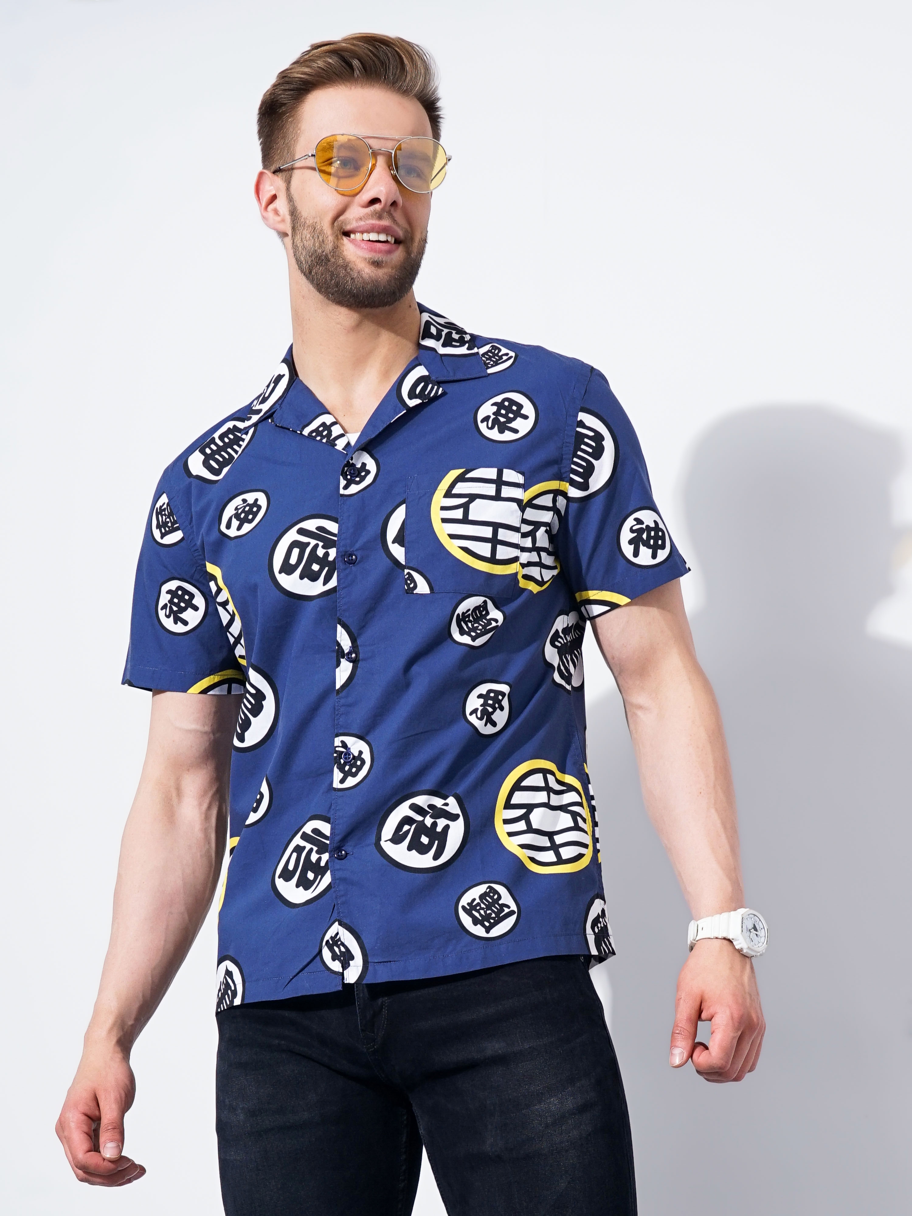 Abstract Floral Print Men's Black Resort Shirt