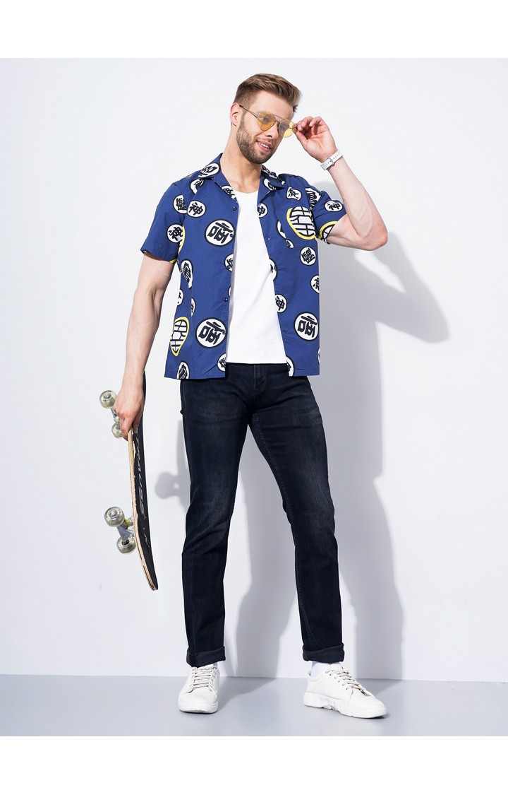 Men's Blue Graphics Casual Shirts