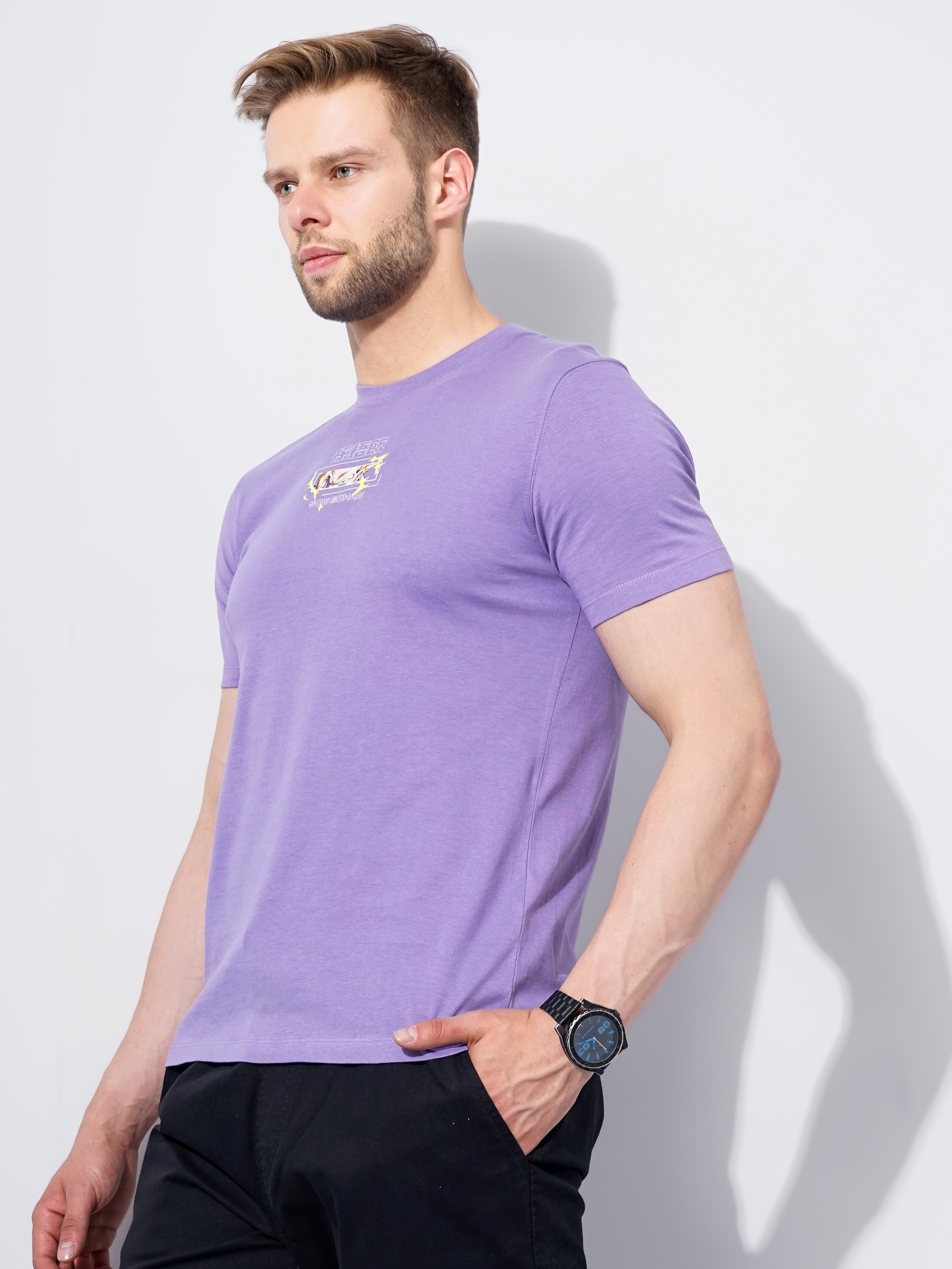 Men's Purple Graphics Regular T-Shirts