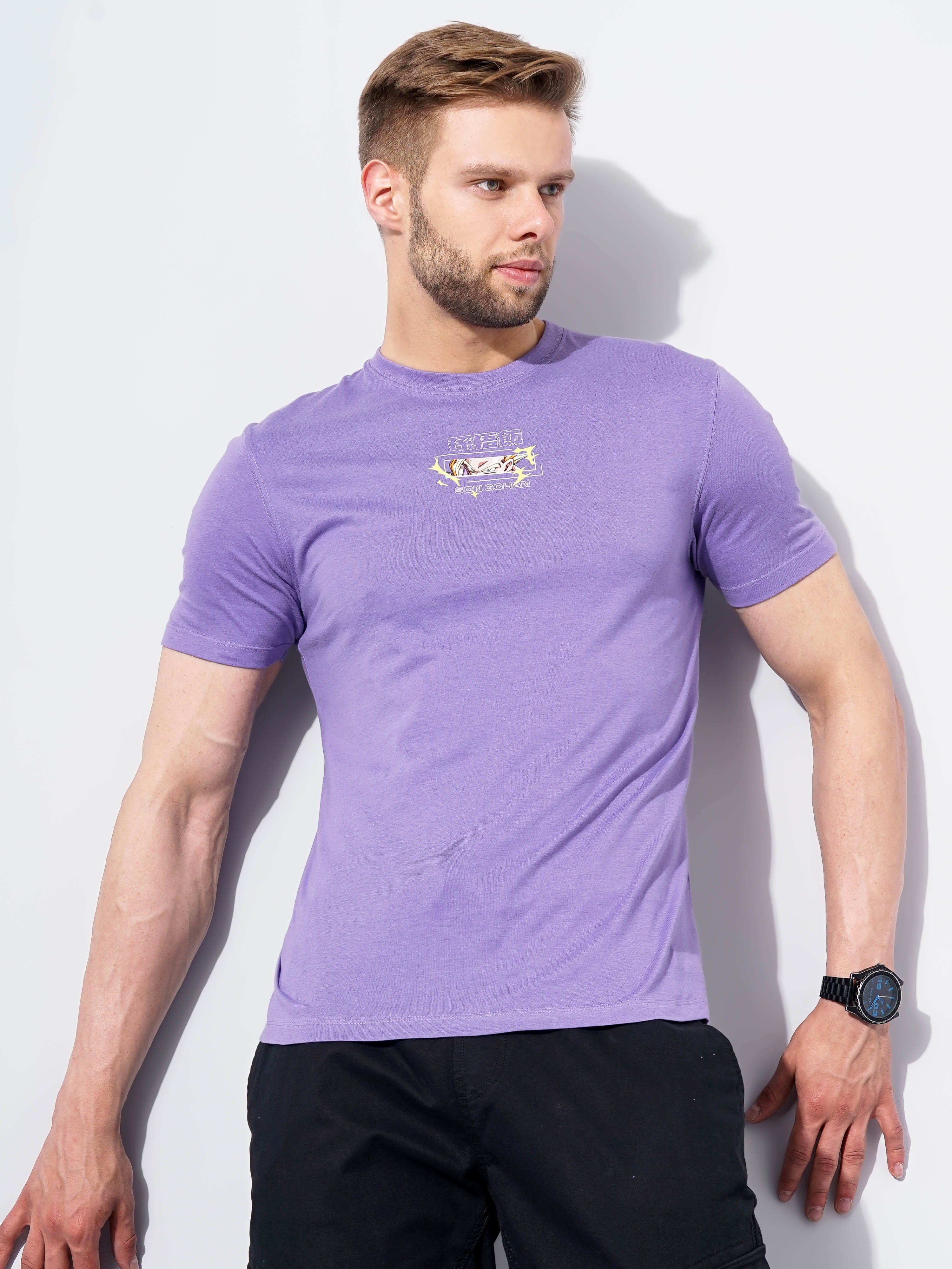 celio | Men's Purple Graphics Regular T-Shirts