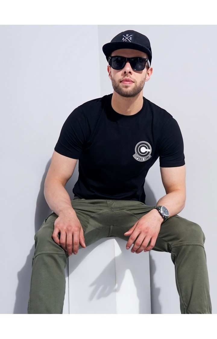 Men's Black Graphics Regular T-Shirts