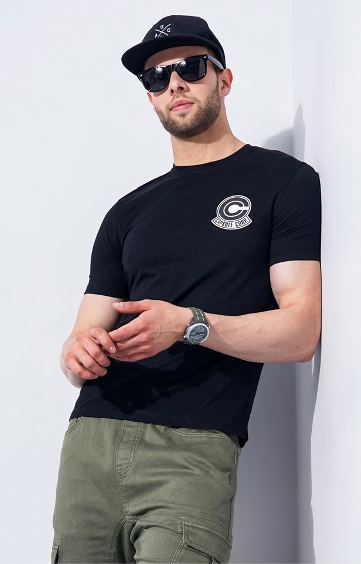 Men's Black Graphics Regular T-Shirts
