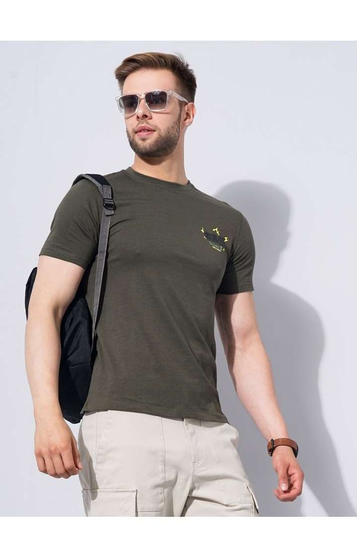 Men's Green Graphics Regular T-Shirts