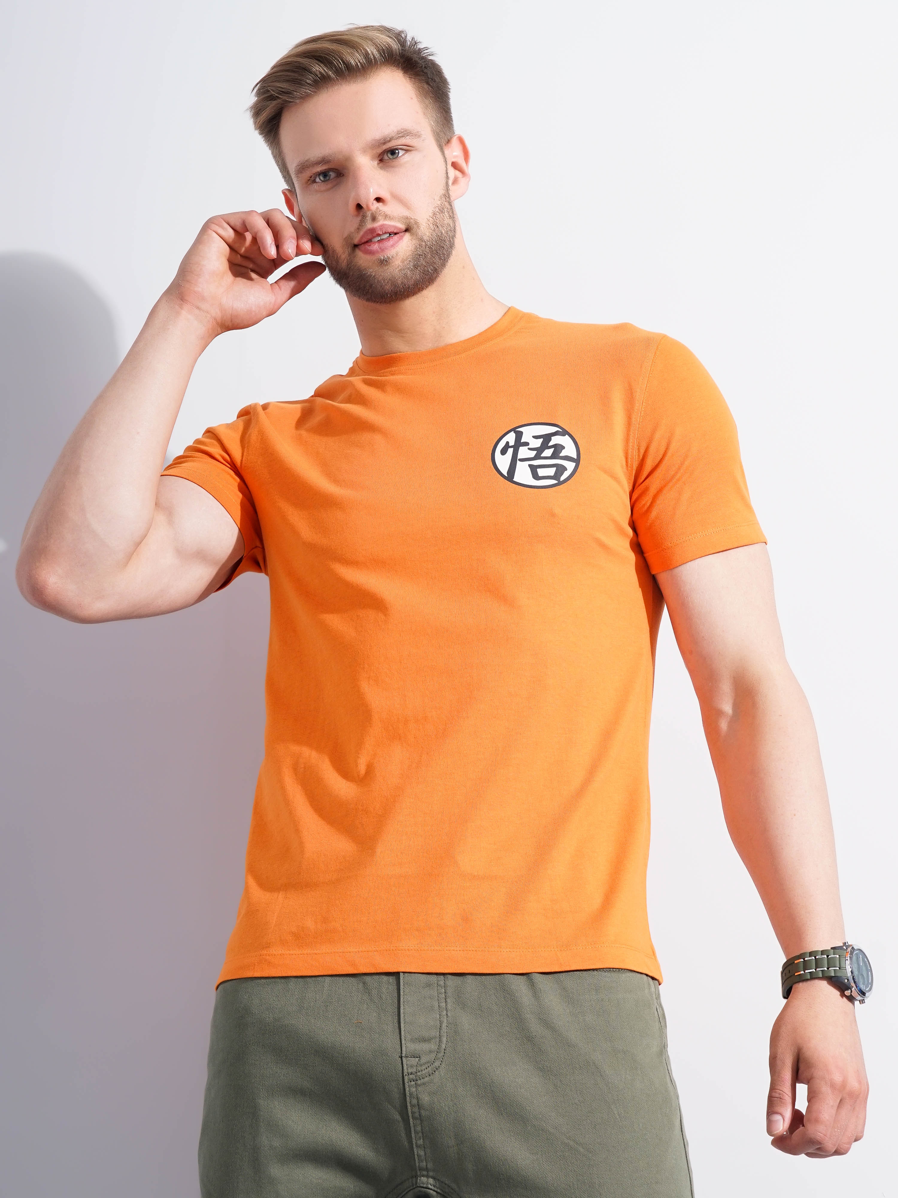 celio | Men's Orange Graphics Regular T-Shirts