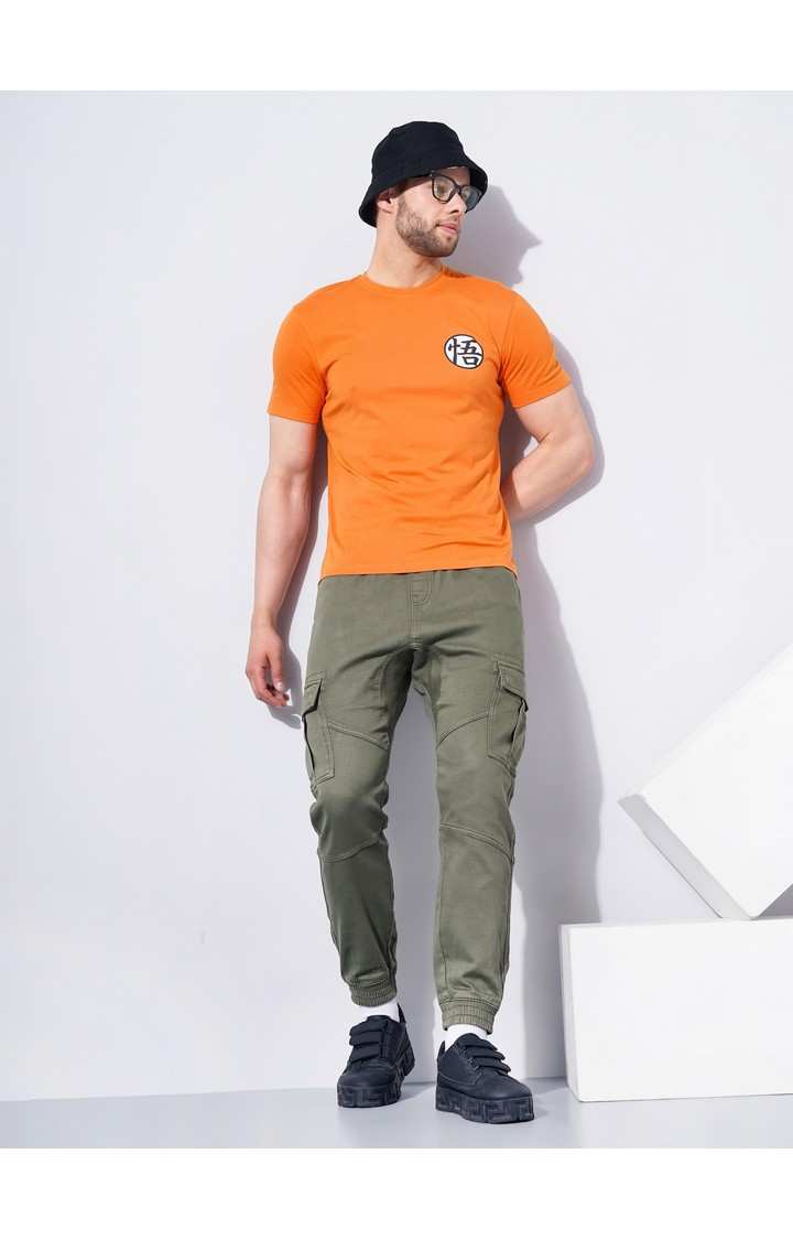 Men's Orange Graphics Regular T-Shirts