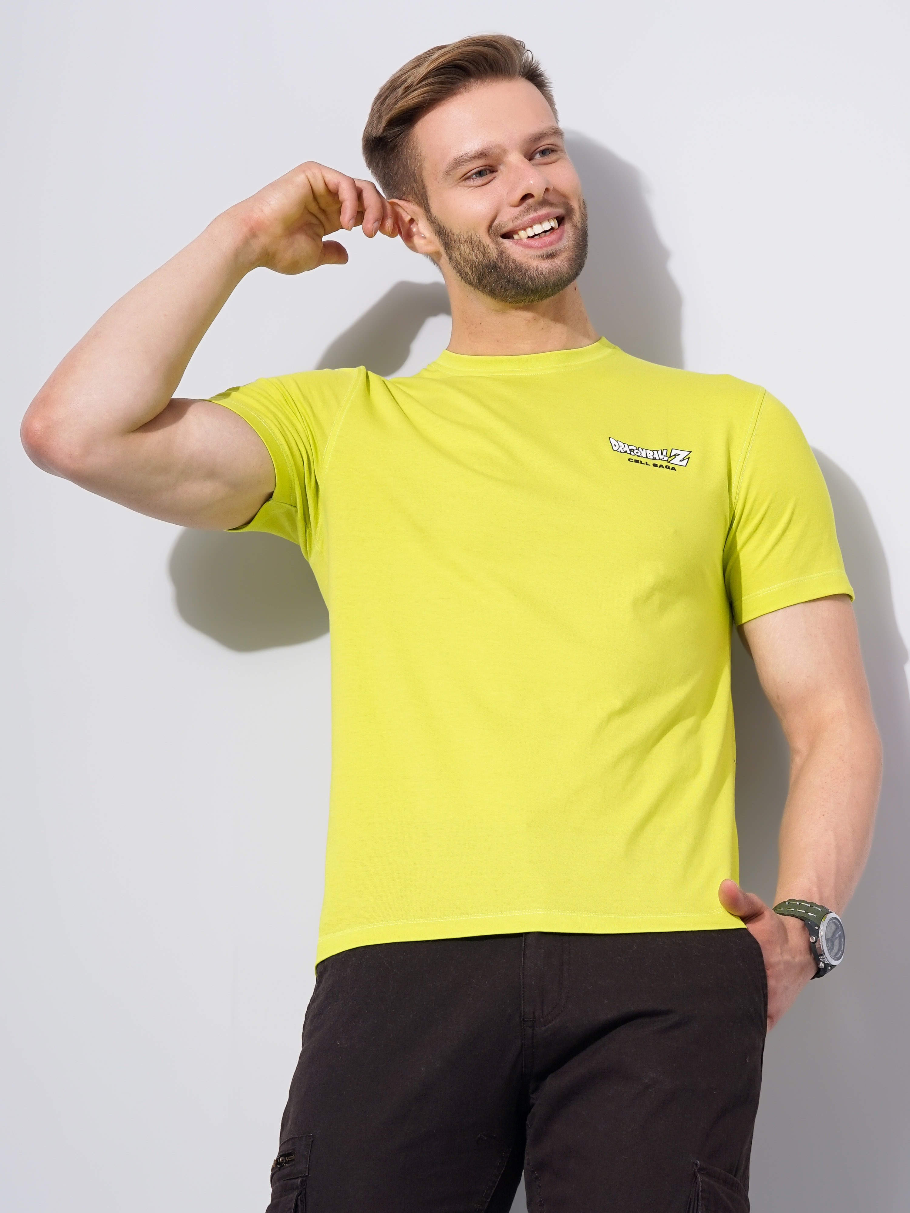 celio | Men's Yellow Graphics Regular T-Shirts