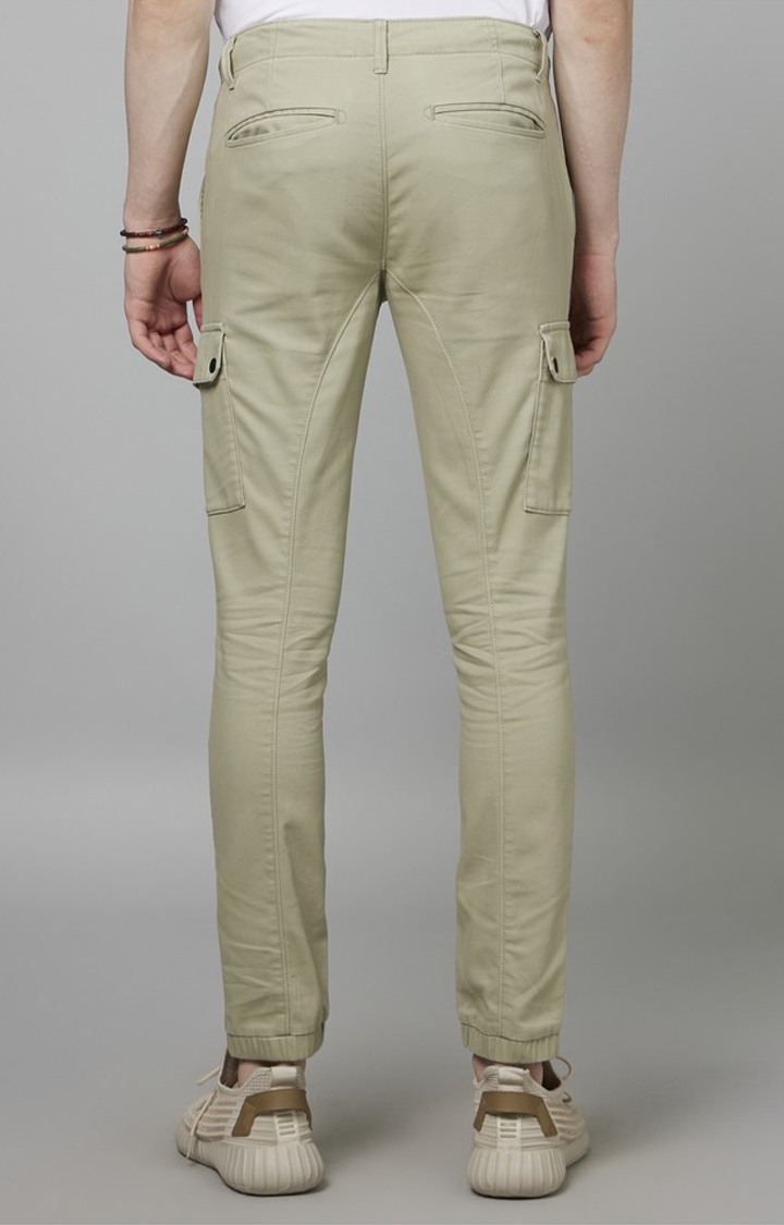 Men's Green Cotton Blend Solid Trousers