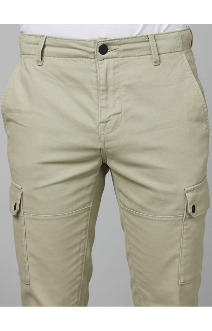 Men's Green Cotton Blend Solid Trousers