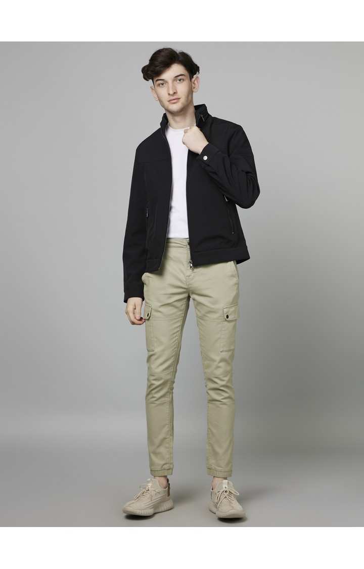 Men's Green Cotton Blend Solid Trousers