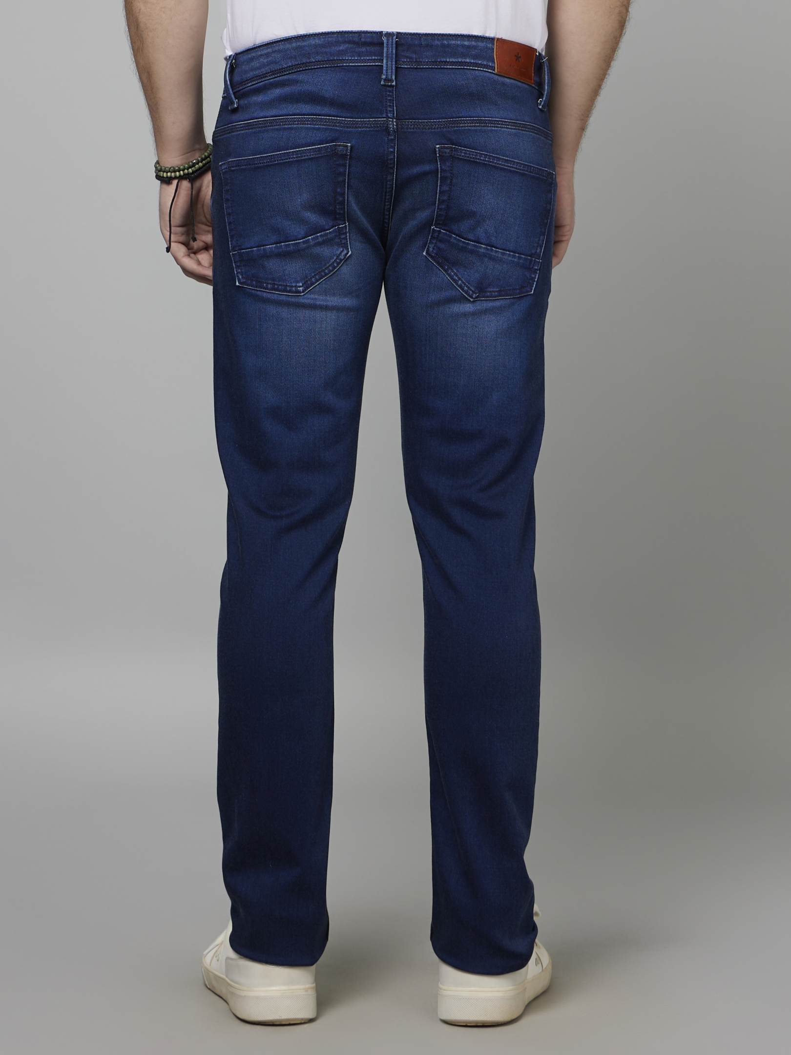 Men's Blue Blended Solid Slim Jeans