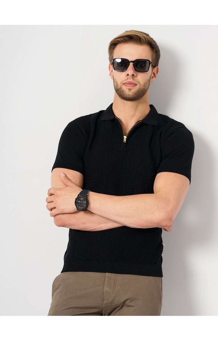Men's Black Solid Polos
