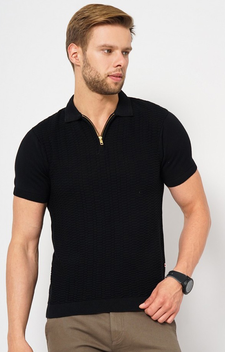 Men's Black Solid Polos