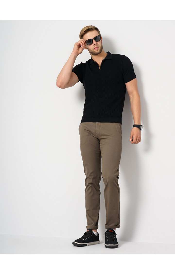 Men's Black Solid Polos