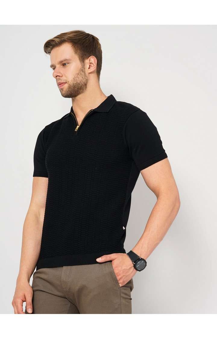 Men's Black Solid Polos