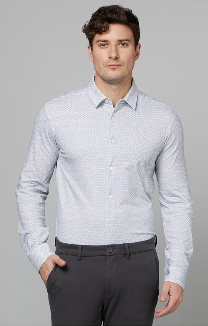 celio | Men's White Geometrical Formal Shirts