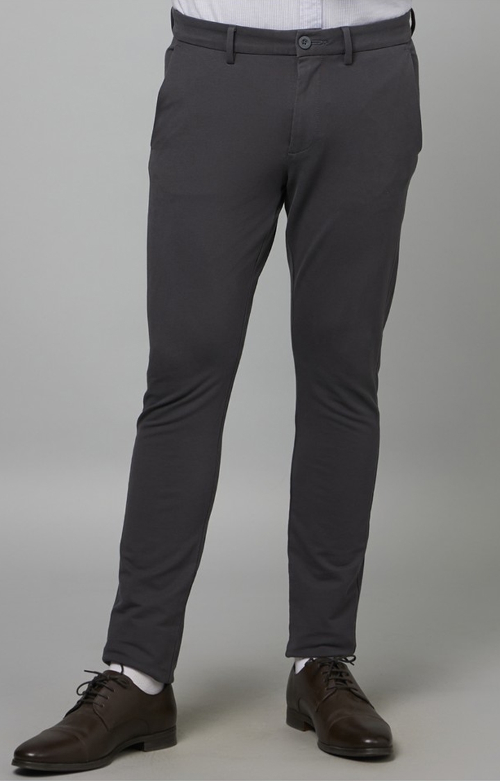 celio | Men's Grey Cotton Blend Solid Trousers