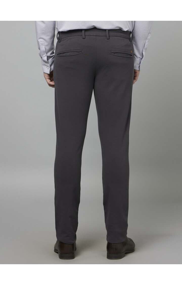 Men's Grey Cotton Blend Solid Trousers