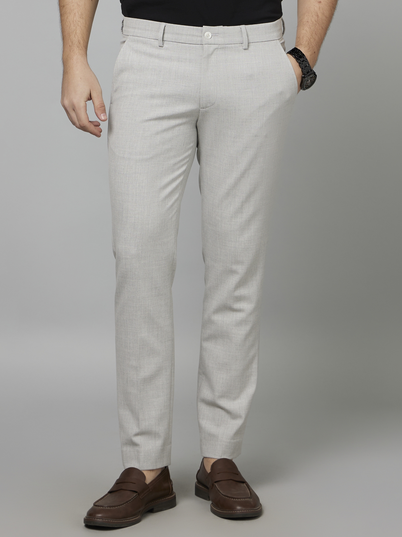 celio | Men's Grey Blended Solid Trousers